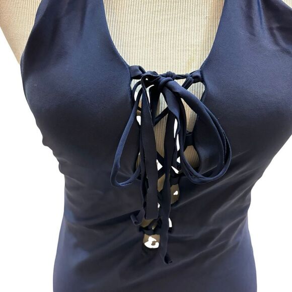 Ladies Aerie Swim Navy Blue Lace Front One Piece Swim Suit Size Medium - Picture 4 of 9